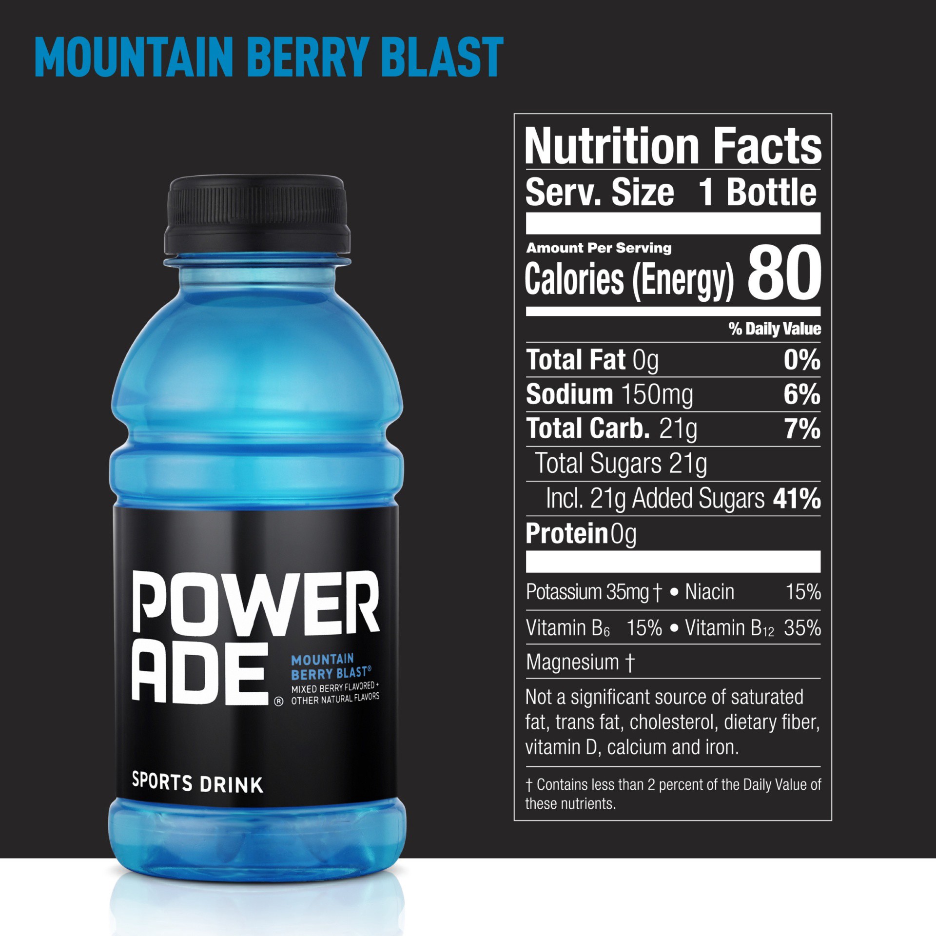 slide 7 of 9, POWERADE Mountain Berry Blast, ION4 Electrolyte Enhanced Fruit Flavored Sports Drink w/ Vitamins B3, B6, and B12, Replenish Sodium, Calcium, Potassium, Magnesium, 12 fl oz, 12 Pack, 144 fl oz