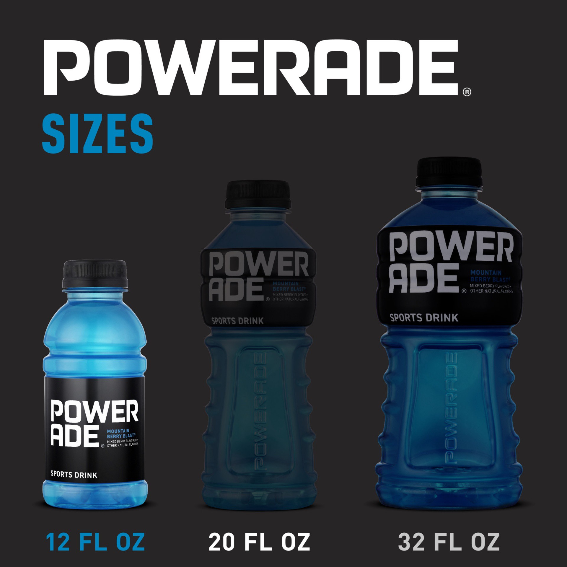 slide 6 of 9, POWERADE Mountain Berry Blast, ION4 Electrolyte Enhanced Fruit Flavored Sports Drink w/ Vitamins B3, B6, and B12, Replenish Sodium, Calcium, Potassium, Magnesium, 12 fl oz, 12 Pack, 144 fl oz