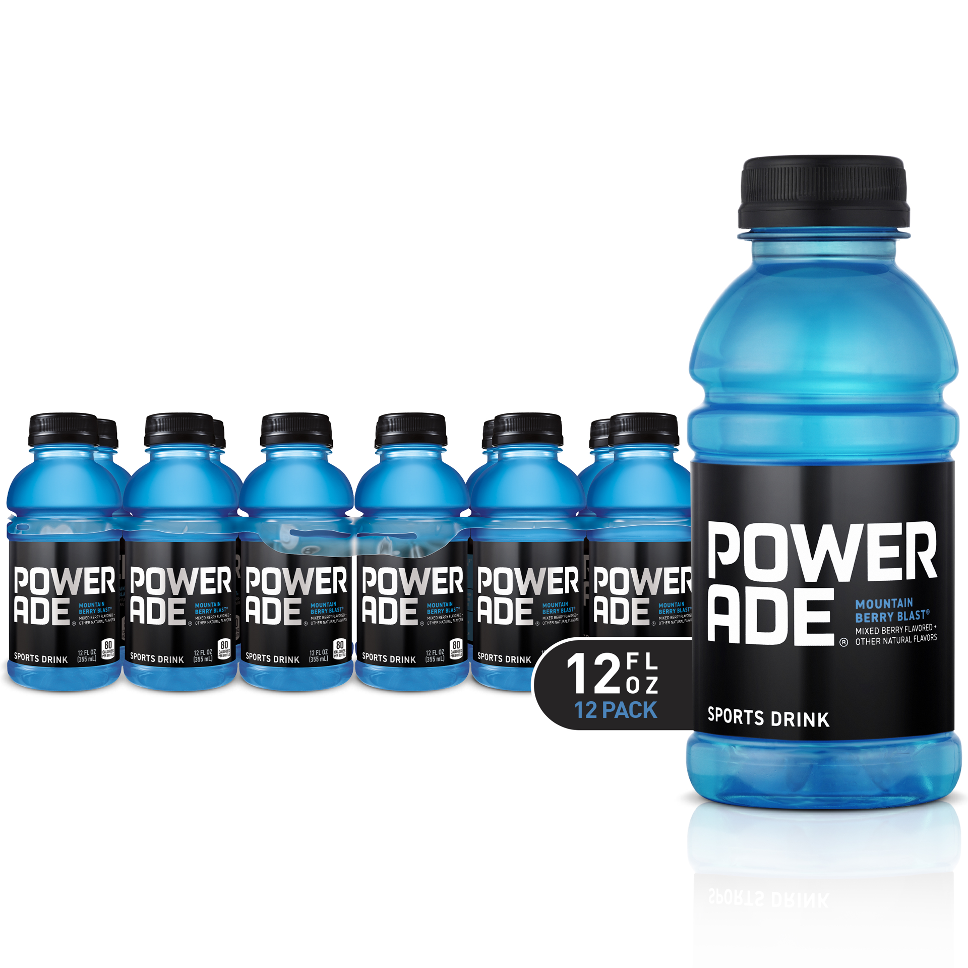 slide 1 of 9, POWERADE Mountain Berry Blast, ION4 Electrolyte Enhanced Fruit Flavored Sports Drink w/ Vitamins B3, B6, and B12, Replenish Sodium, Calcium, Potassium, Magnesium, 12 fl oz, 12 Pack, 144 fl oz