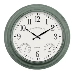 La Crosse Technology Analog Wired Indoor or Outdoor Sage Thermometer with Clock