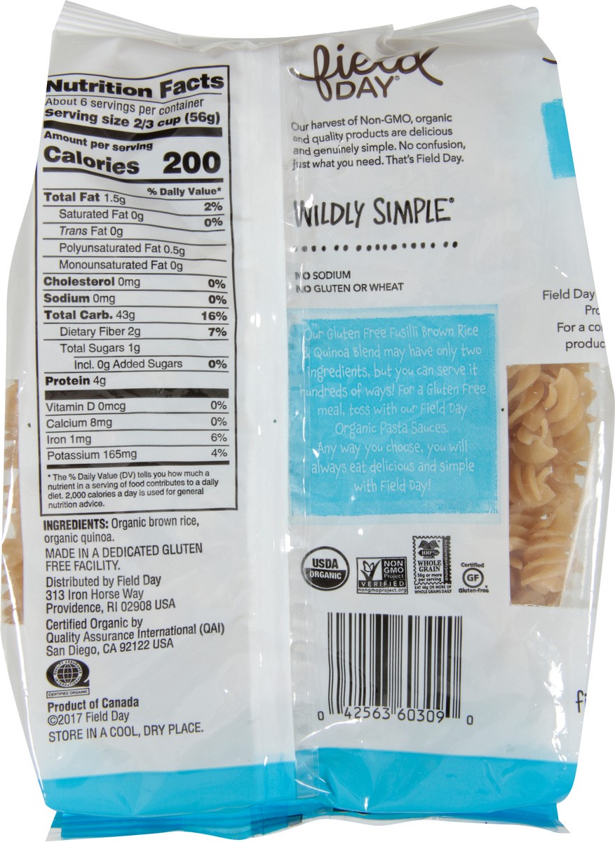 slide 14 of 14, Field Day Pasta - Organic - Brown Rice And Quinoa Blend - Fusilli, 12 oz