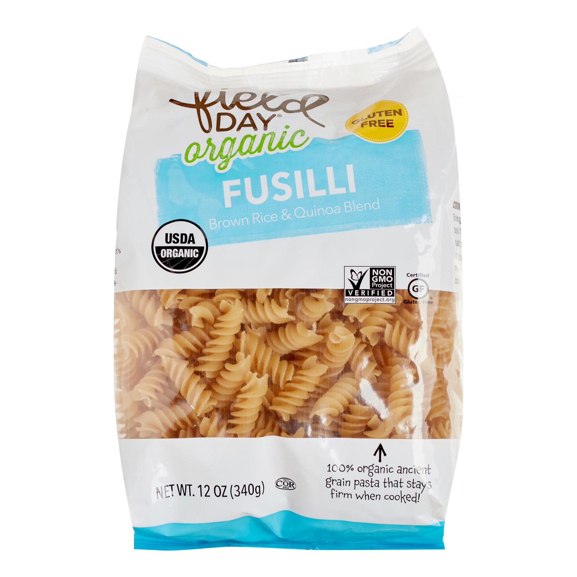 slide 1 of 1, Field Day Pasta - Organic - Brown Rice And Quinoa Blend - Fusilli, 12 oz