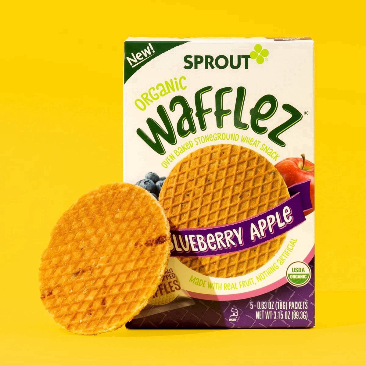 slide 6 of 42, Sprout Organic Blueberry Apple Wafflez 5 - 0.63 oz Packets, 5 ct