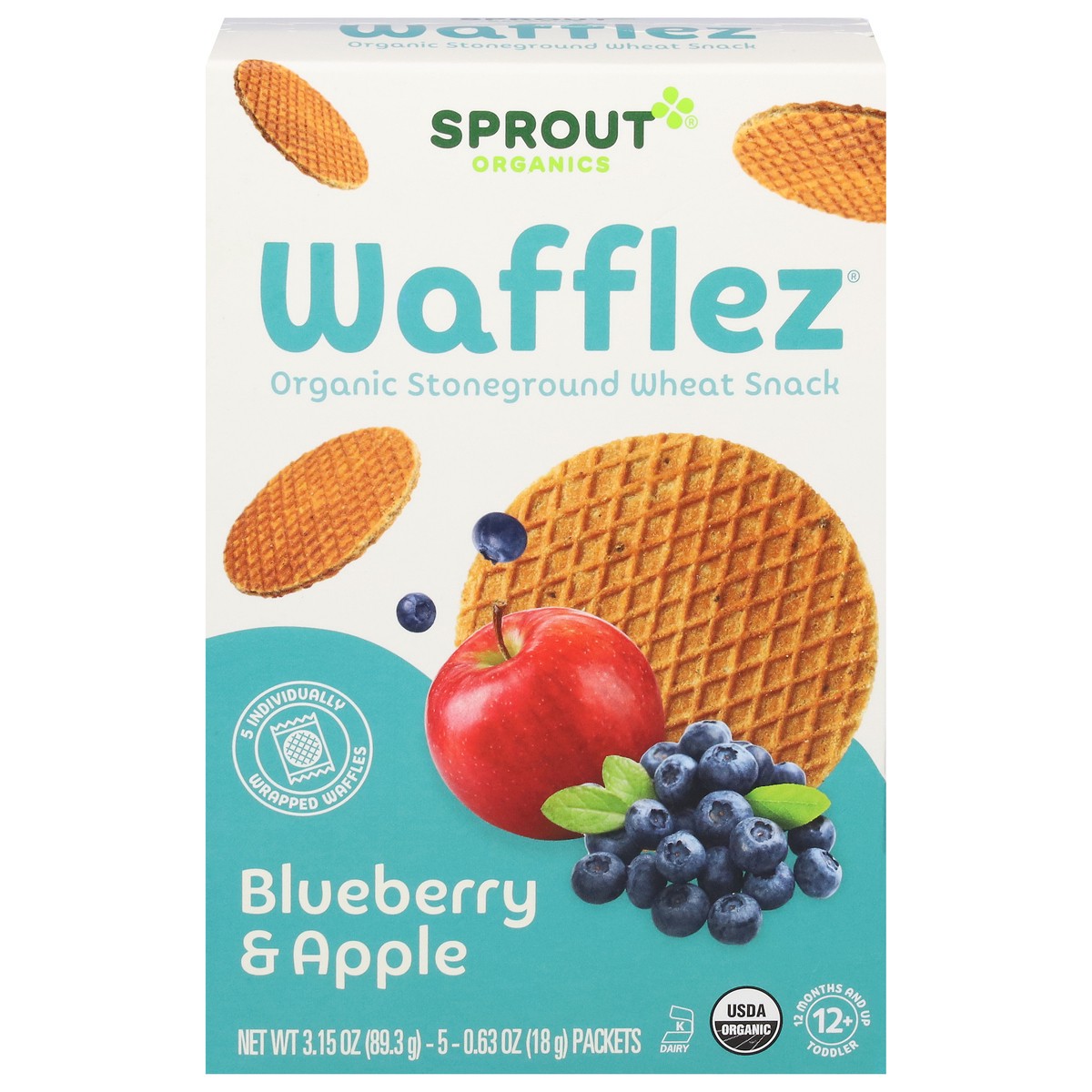 slide 1 of 42, Sprout Organic Blueberry Apple Wafflez 5 - 0.63 oz Packets, 5 ct