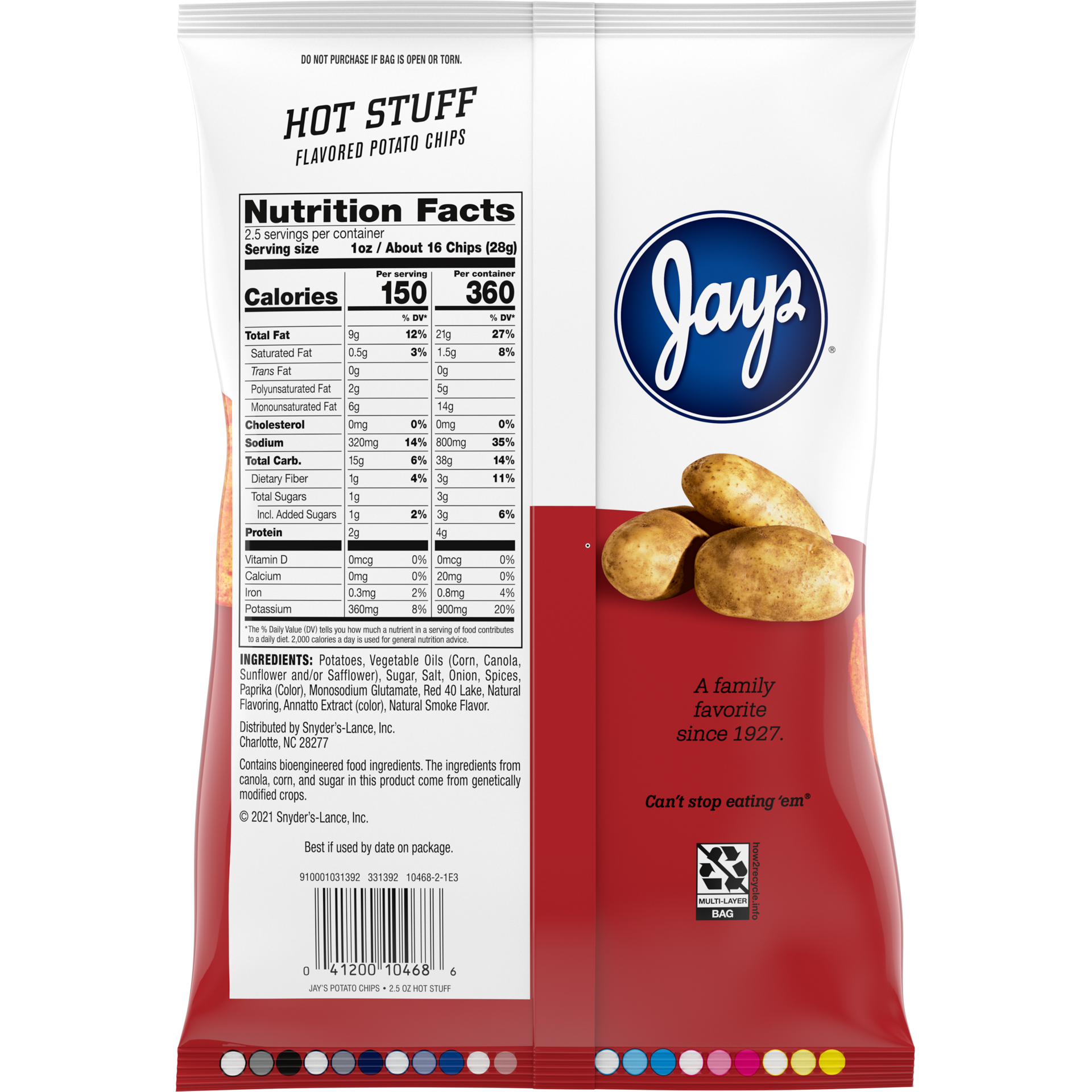 slide 2 of 5, Jays Hotstuff Potato Chips, 2.5 oz Snack Bag, 2.5 oz