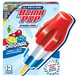 Bomb Pop Original Sugar Free Ice Pops, Cherry, Lime, & Blue Raspberry, 12 Pack