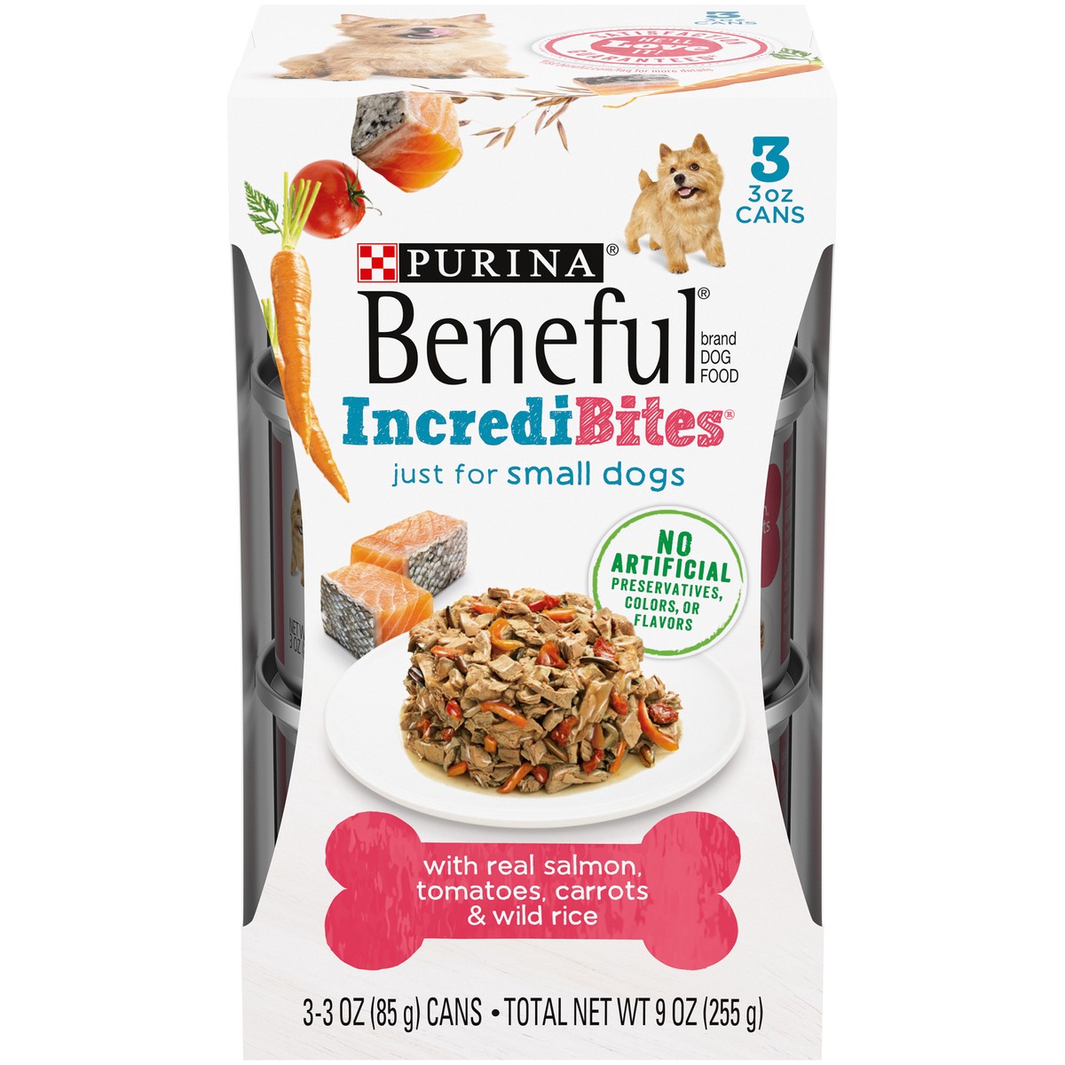 slide 1 of 9, Beneful Purina Beneful Small Breed Wet Dog Food With Gravy, IncrediBites with Real Salmon, 3 ct; 3 oz