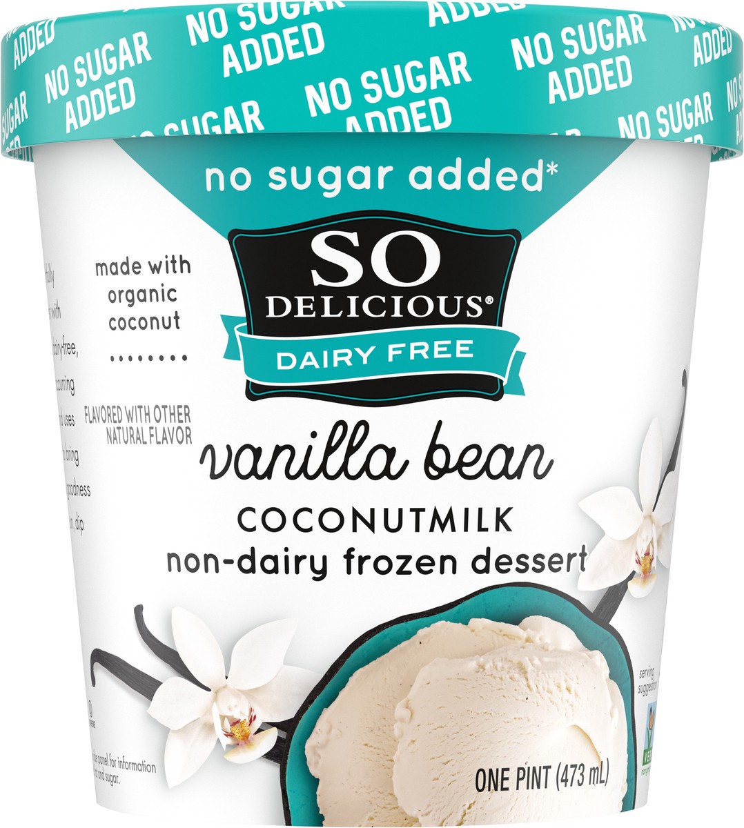 slide 14 of 14, So Delicious ZERO Added Sugar Coconut Milk Frozen Dessert, Coconut Vanilla Bean, Dairy Free, Vegan, Non-GMO, Kosher, 1 Pint Container, 1 pint