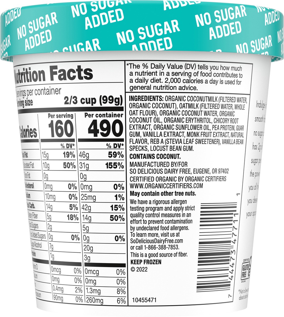 slide 11 of 14, So Delicious ZERO Added Sugar Coconut Milk Frozen Dessert, Coconut Vanilla Bean, Dairy Free, Vegan, Non-GMO, Kosher, 1 Pint Container, 1 pint