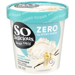 So Delicious ZERO Added Sugar Coconut Milk Frozen Dessert, Coconut Vanilla Bean, Dairy Free, Vegan Ice Cream Alternative, Non-GMO, Kosher, 1 Pint