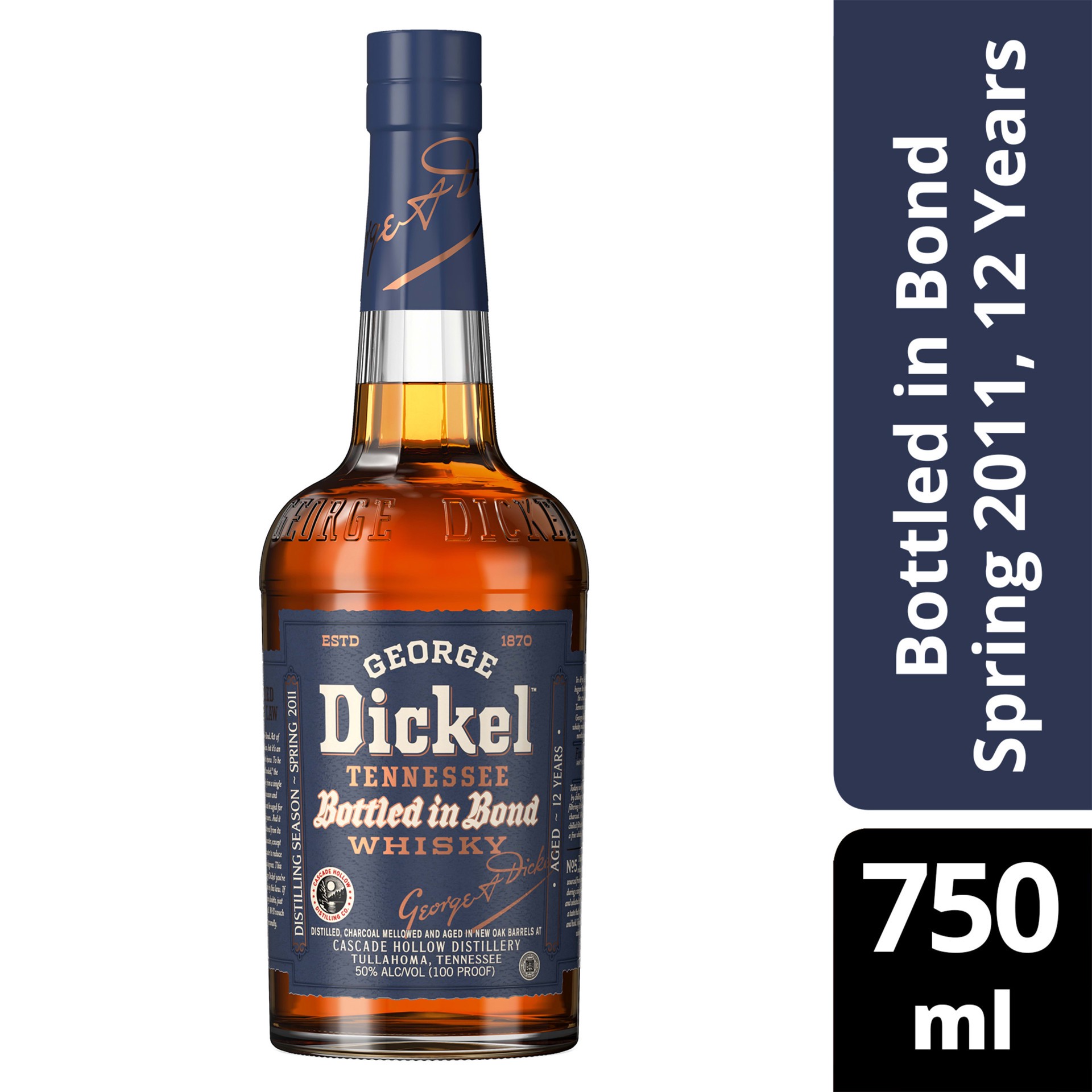 slide 1 of 8, George Dickel Bottled in Bond Tennessee Whisky, Distilling Season Spring 2011, Aged 12 Years, 750 mL, 750 ml