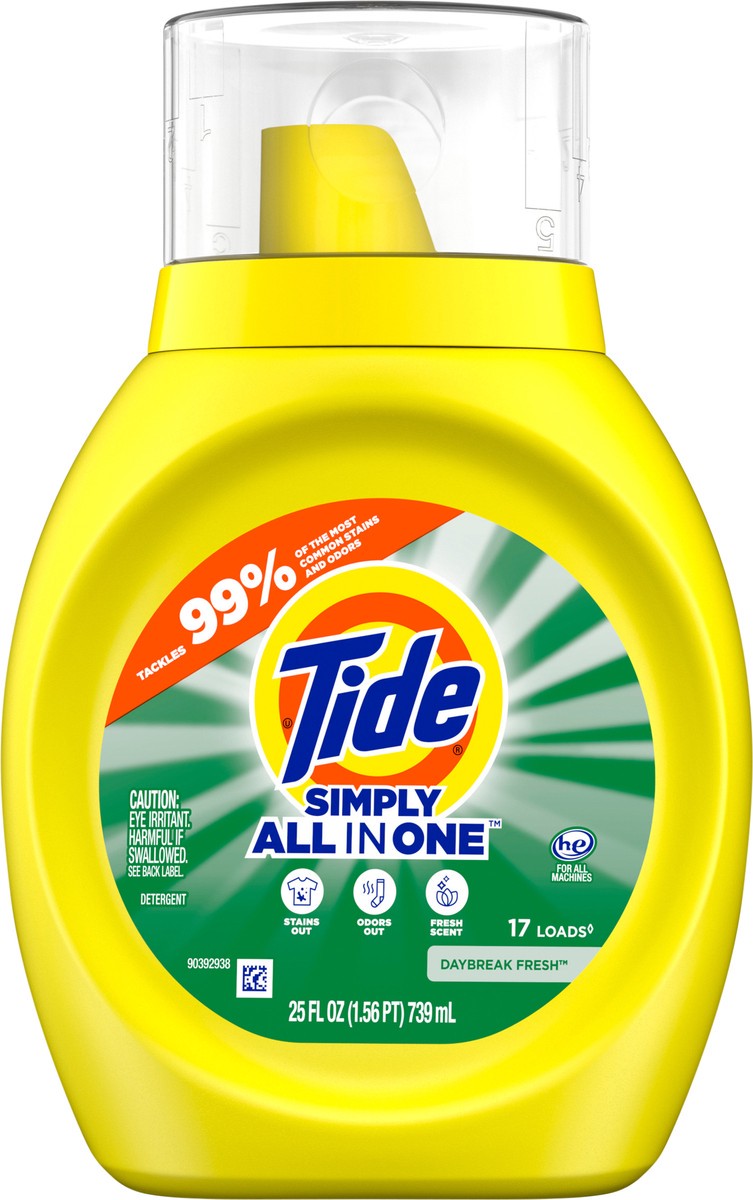 slide 9 of 9, Tide Simply Liquid Laundry Detergent, Daybreak Fresh Scent, 19 Loads, 25 fl oz, All-In-One Detergent, 25 fl oz