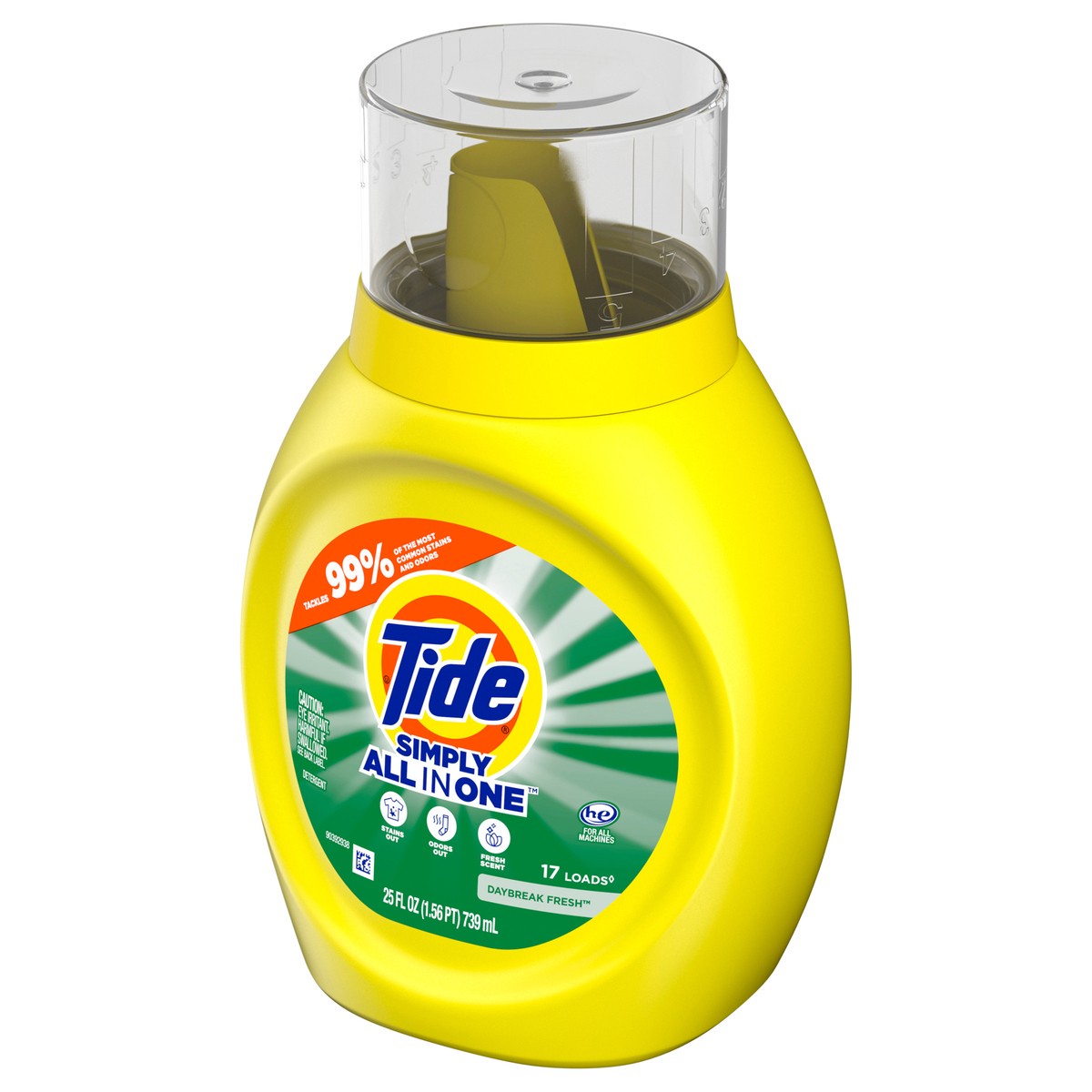 slide 8 of 9, Tide Simply Liquid Laundry Detergent, Daybreak Fresh Scent, 19 Loads, 25 fl oz, All-In-One Detergent, 25 fl oz