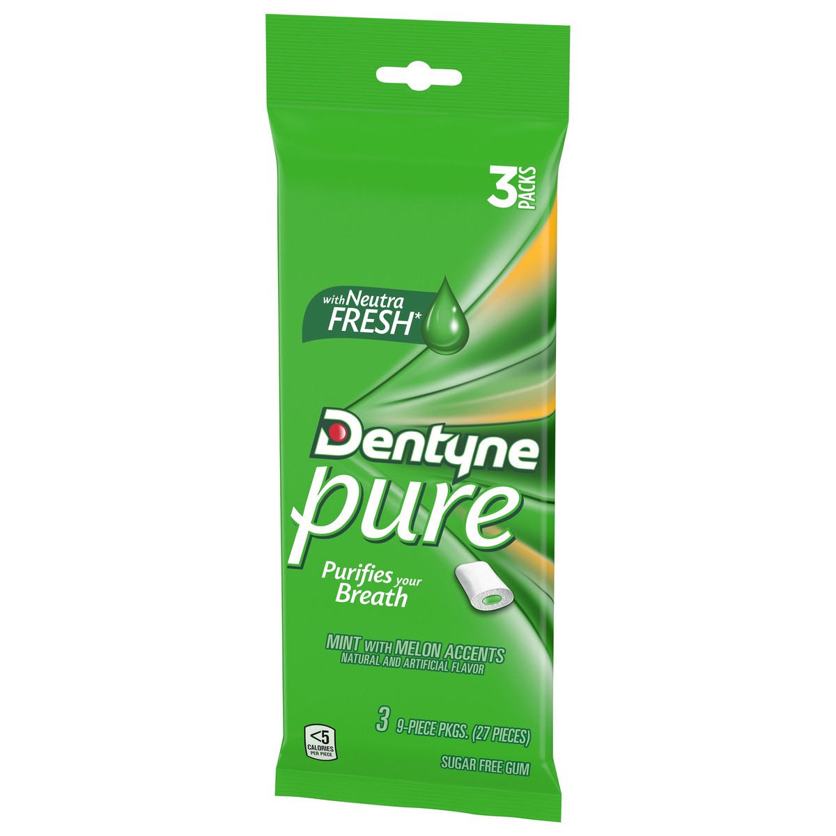 slide 3 of 14, Dentyne Pure Mint with Melon Accents Sugar Free Gum, 3 Packs of 9 Pieces (27 Total Pieces), 0.12 lb