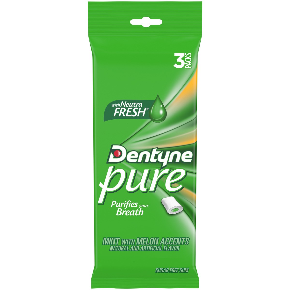 slide 8 of 14, Dentyne Pure Mint with Melon Accents Sugar Free Gum, 3 Packs of 9 Pieces (27 Total Pieces), 0.12 lb