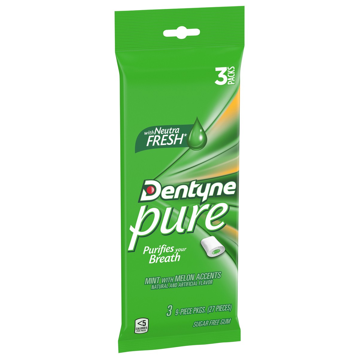 slide 10 of 14, Dentyne Pure Mint with Melon Accents Sugar Free Gum, 3 Packs of 9 Pieces (27 Total Pieces), 0.12 lb