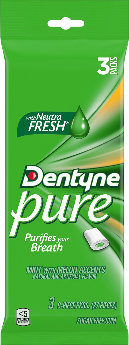 slide 14 of 14, Dentyne Pure Mint with Melon Accents Sugar Free Gum, 3 Packs of 9 Pieces (27 Total Pieces), 0.12 lb