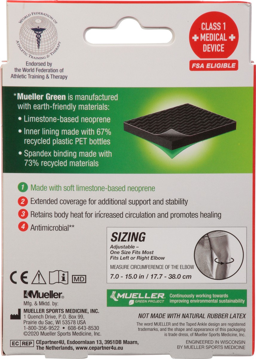 slide 5 of 9, Mueller Adj Elbow Support Green, 1 ct