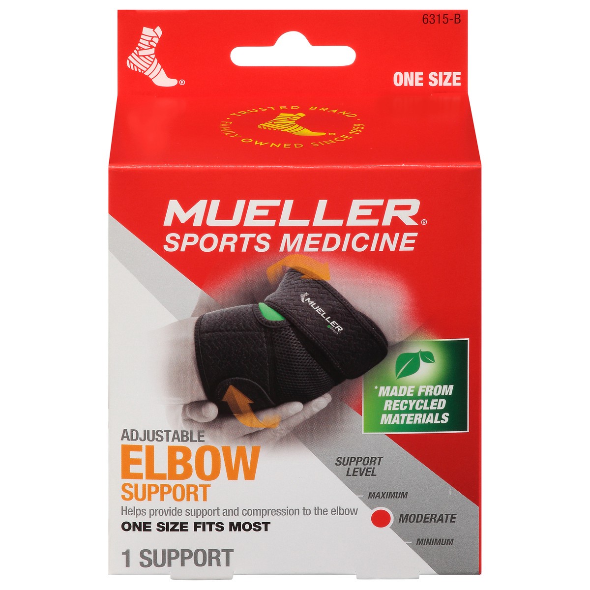 slide 1 of 9, Mueller Adj Elbow Support Green, 1 ct