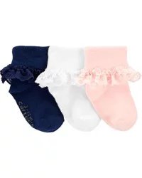 Carter's Baby 3-Pack Lace Cuff Socks - Pink/White/Navy - 3-12 Months