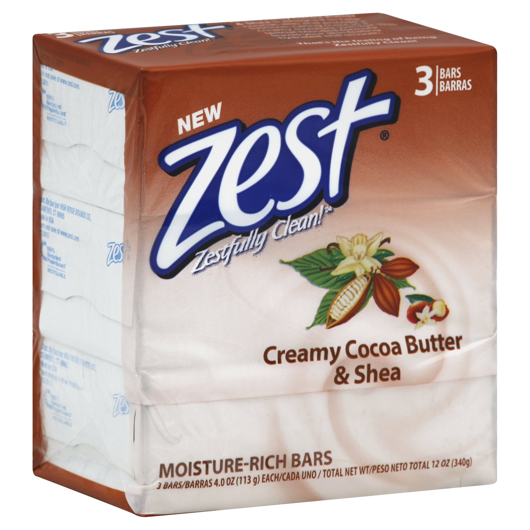 slide 1 of 7, Zest Creamy Cocoa Butter & Shea Moisture Rich Bars, 3 ct; 4 oz