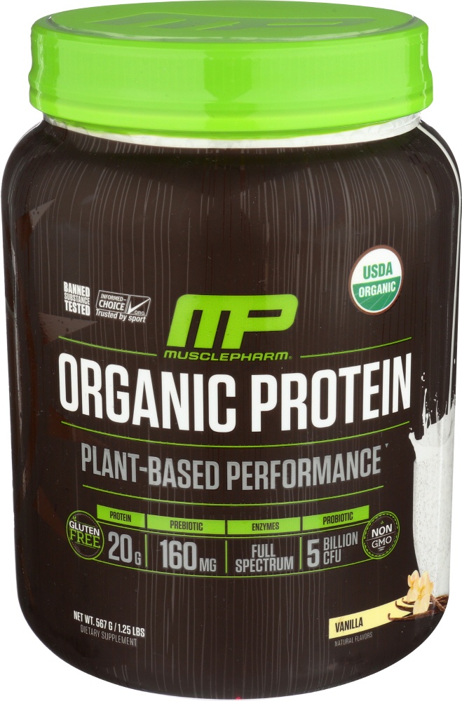 slide 1 of 1, MusclePharm Vanilla Plant-Based Organic Protein Powder, 20 oz