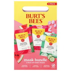 Burt's Bees Mask Bundle Watermelon/Rose/Cucumber Sheet Masks 3 - 0.33 oz Packs