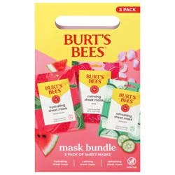 Burt's Bees Mask Bundle Watermelon/Rose/Cucumber Sheet Masks 3 - 0.33 oz Packs