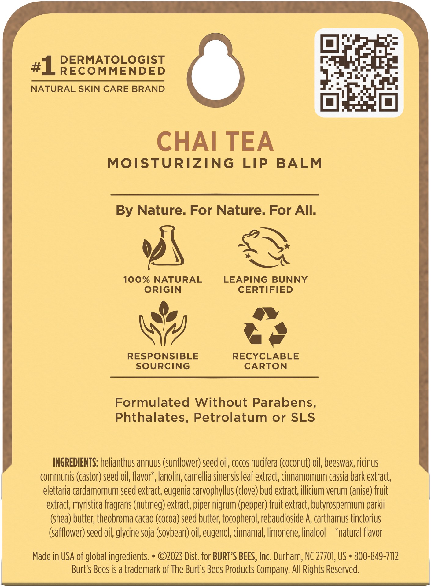 slide 3 of 5, Burt's Bees Chai Tea Moisturizing Lip Balm, Natural Origin Lip Care, 1 Tube, 0.15 oz., 0.15 oz