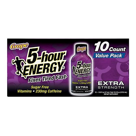 slide 1 of 1, 5-Hour Energy Grape Extra Strength Shot - 10-1.93 Fl. Oz., 19.30 fl oz
