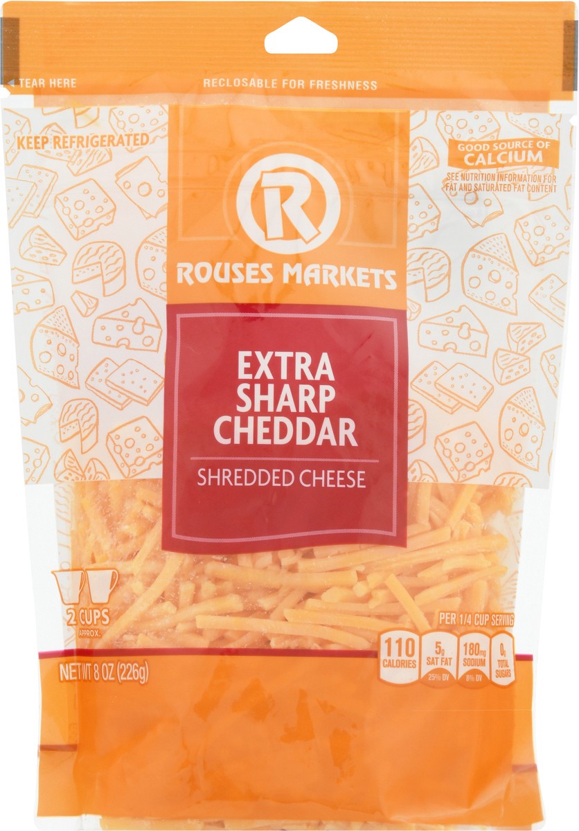 slide 2 of 9, Rouses Markets Extra Sharp Cheddar Shredded Cheese 8 oz, 8 oz