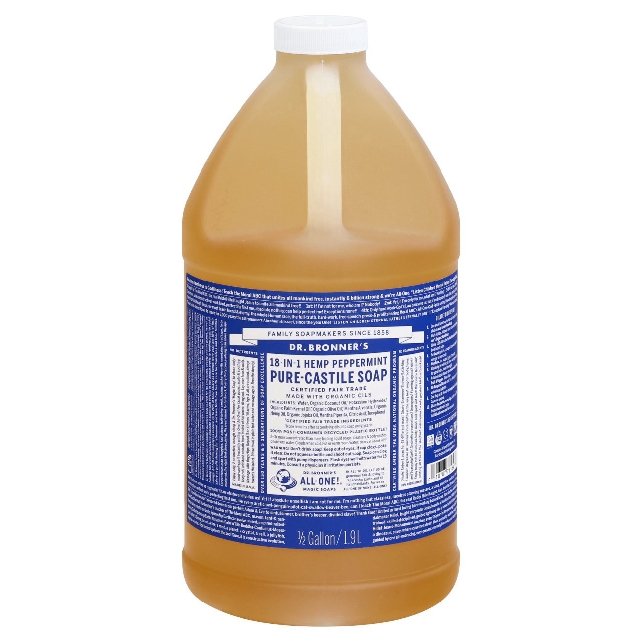 slide 1 of 7, Dr. Bronner's 18-In-1 Hemp Pure-Castile Soap Peppermint, 64 fl oz