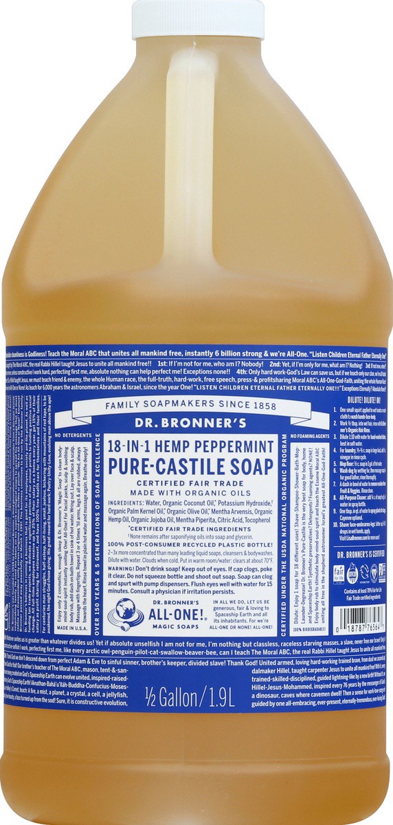 slide 7 of 7, Dr. Bronner's 18-In-1 Hemp Pure-Castile Soap Peppermint, 64 fl oz