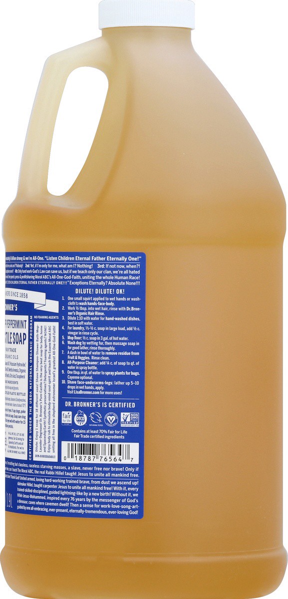 slide 6 of 7, Dr. Bronner's 18-In-1 Hemp Pure-Castile Soap Peppermint, 64 fl oz