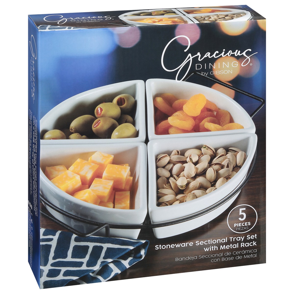 slide 4 of 9, Gibson Home Stoneware Sectional Tray Set with Metal Rack 1 ea, 1 ea