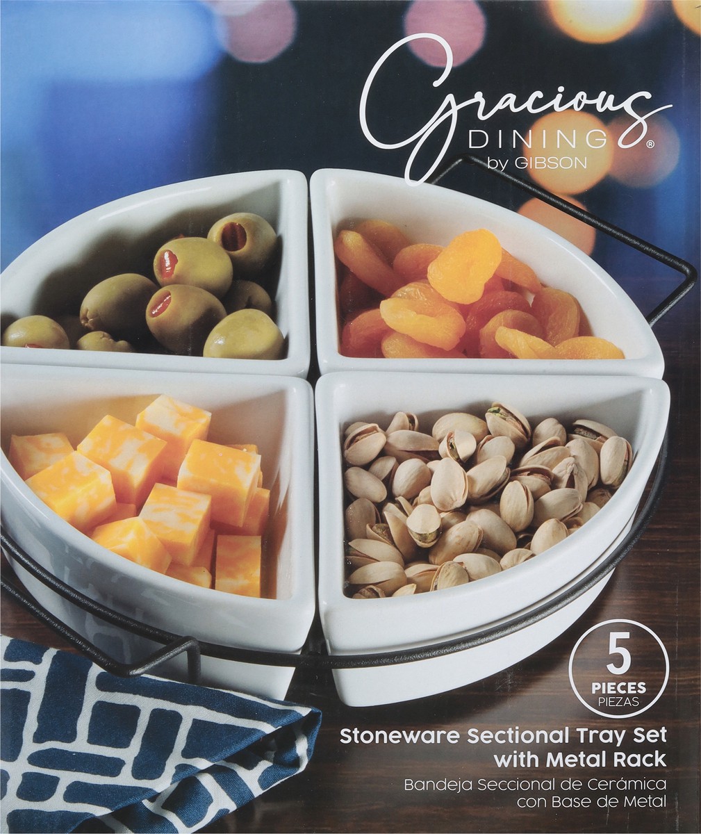 slide 5 of 9, Gibson Home Stoneware Sectional Tray Set with Metal Rack 1 ea, 1 ea
