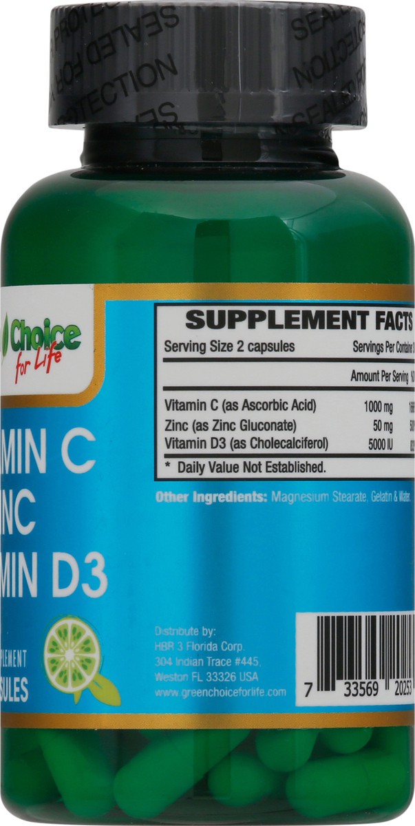 slide 6 of 9, Green Choice For Life Vitamin C/Zinc/Vitamin D3 60 Capsules Bottle, 60 ct