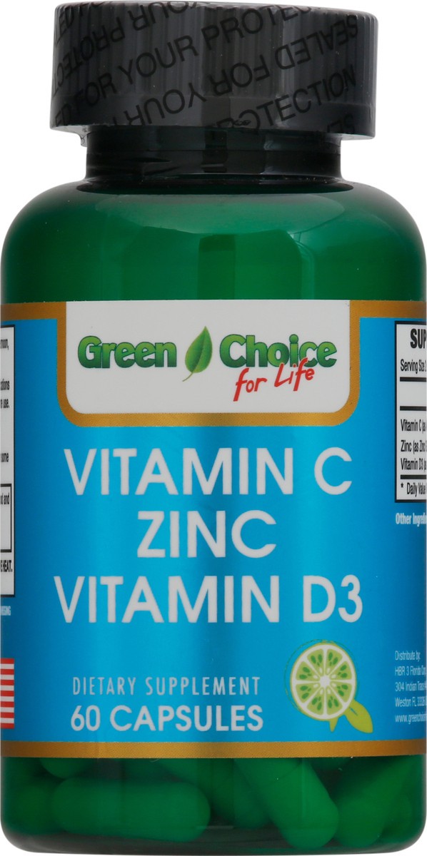 slide 1 of 9, Green Choice For Life Vitamin C/Zinc/Vitamin D3 60 Capsules Bottle, 60 ct