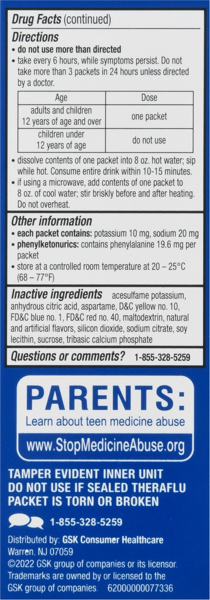 slide 3 of 13, Theraflu Max Strength Daytime Flu Medicine for Flu Symptom Relief with Acetaminophen and Dextromethorphan HBr, Honey Lemon Flavored - 6 Powder Packets, 6 ct
