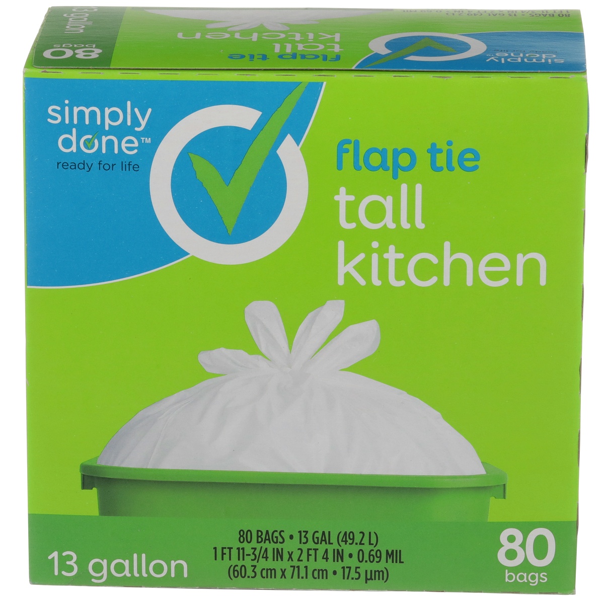 slide 1 of 8, Simply Done Flap Tie Tall Kitchen Bags 13 Gallon, 80 ct