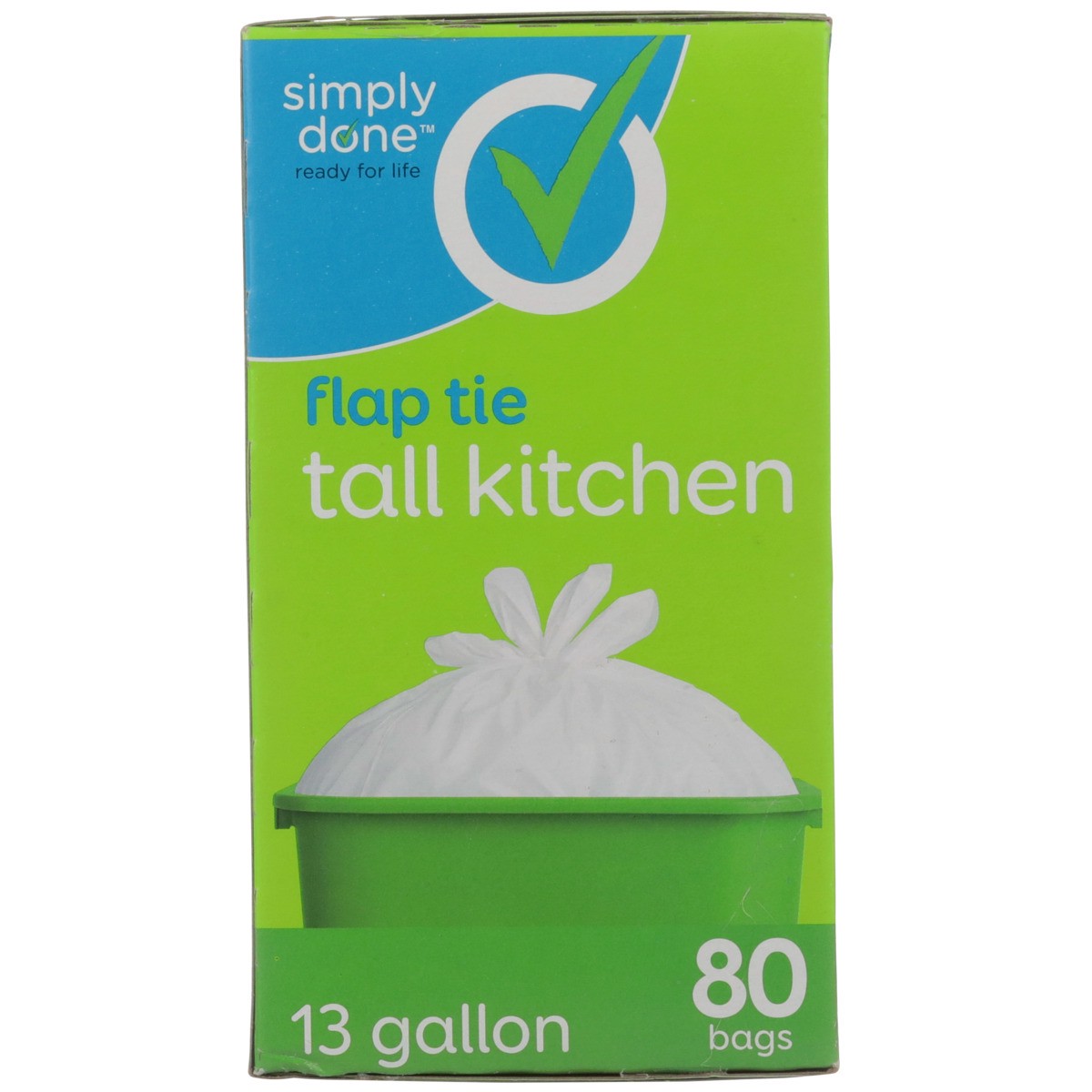 slide 6 of 8, Simply Done Flap Tie Tall Kitchen Bags 13 Gallon, 80 ct