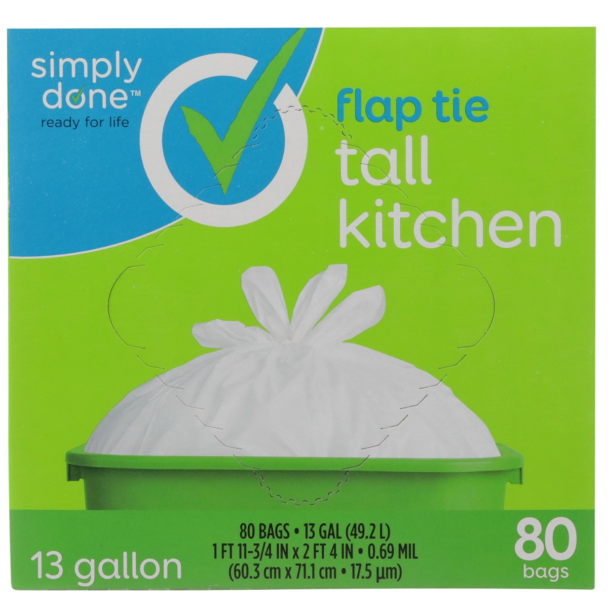 slide 8 of 8, Simply Done Flap Tie Tall Kitchen Bags 13 Gallon, 80 ct