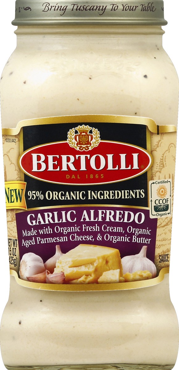 slide 2 of 2, Bertolli Organic Garlic Alfredo Pasta Sauce, 15 oz