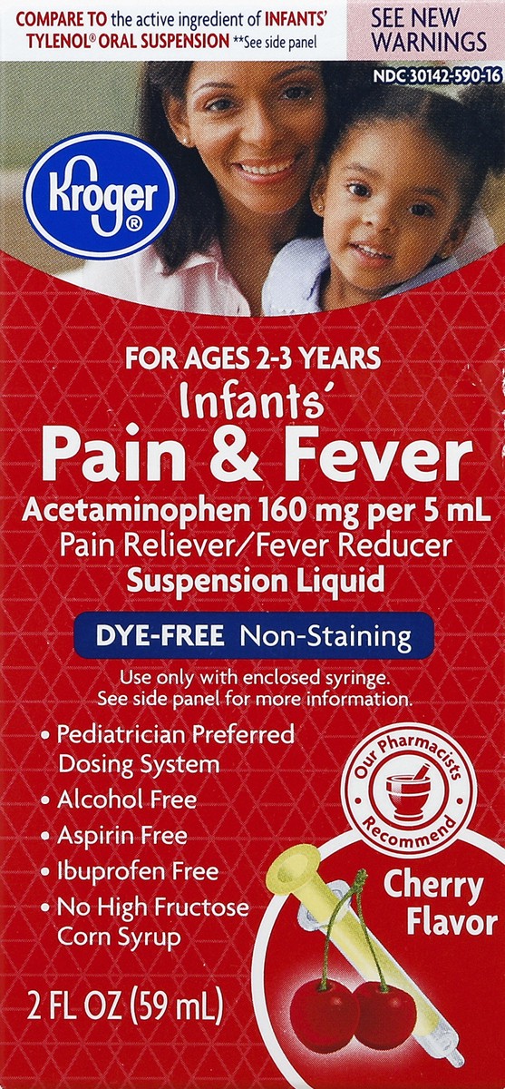 slide 2 of 4, Kroger Infants' Cherry Dye-Free Pain Reliever & Fever Reducer Suspension Liquid 160Mg, 2 fl oz