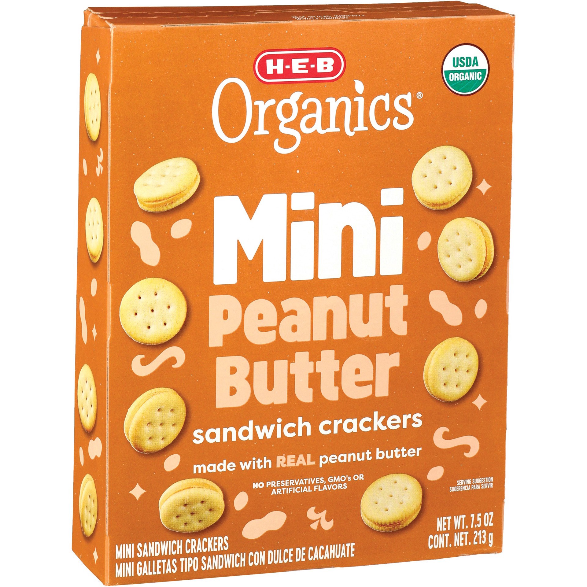 slide 1 of 1, H-E-B Organics Mini Peanut Butter Sandwich Crackers, 7.5 oz