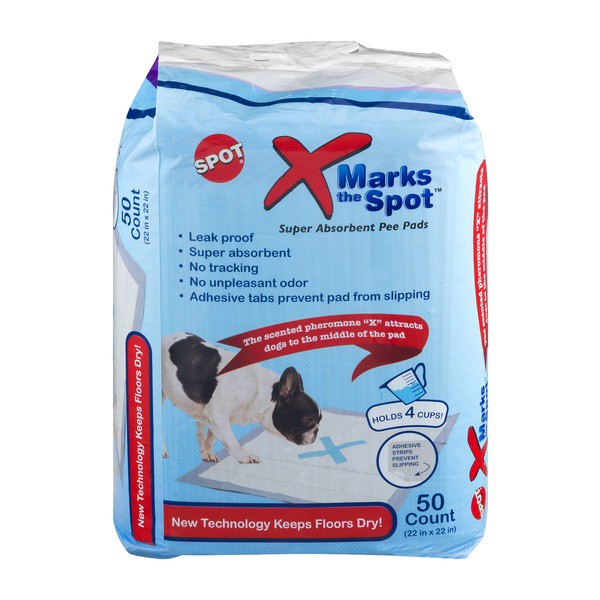 slide 1 of 1, X Marks The Spot Super Absorbent Pee Pads 22 x 22 Inch, 50 ct