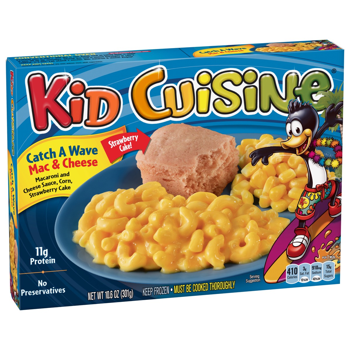 slide 4 of 12, Kid Cuisine Catch a Wave Macaroni And Cheese Sauce, Corn & Strawberry Cake Frozen Meal, 6 oz., 10.6 oz