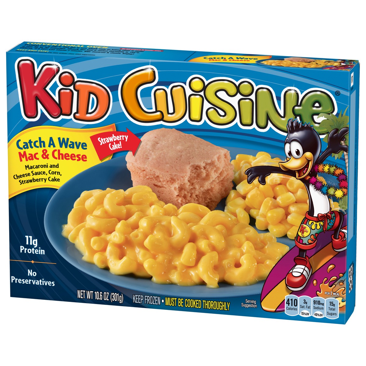 slide 5 of 12, Kid Cuisine Catch a Wave Macaroni And Cheese Sauce, Corn & Strawberry Cake Frozen Meal, 6 oz., 10.6 oz