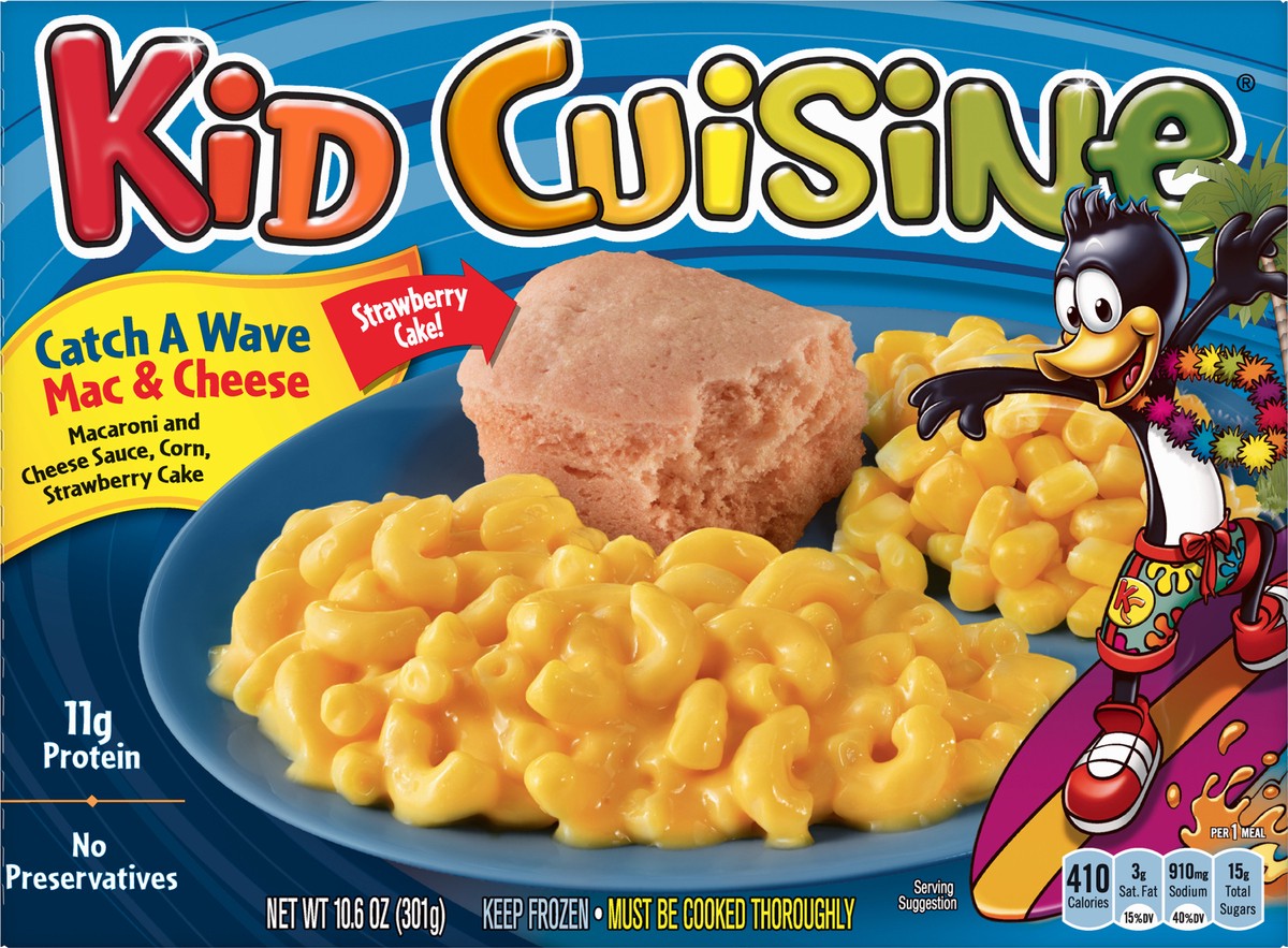 slide 3 of 12, Kid Cuisine Catch a Wave Macaroni And Cheese Sauce, Corn & Strawberry Cake Frozen Meal, 6 oz., 10.6 oz