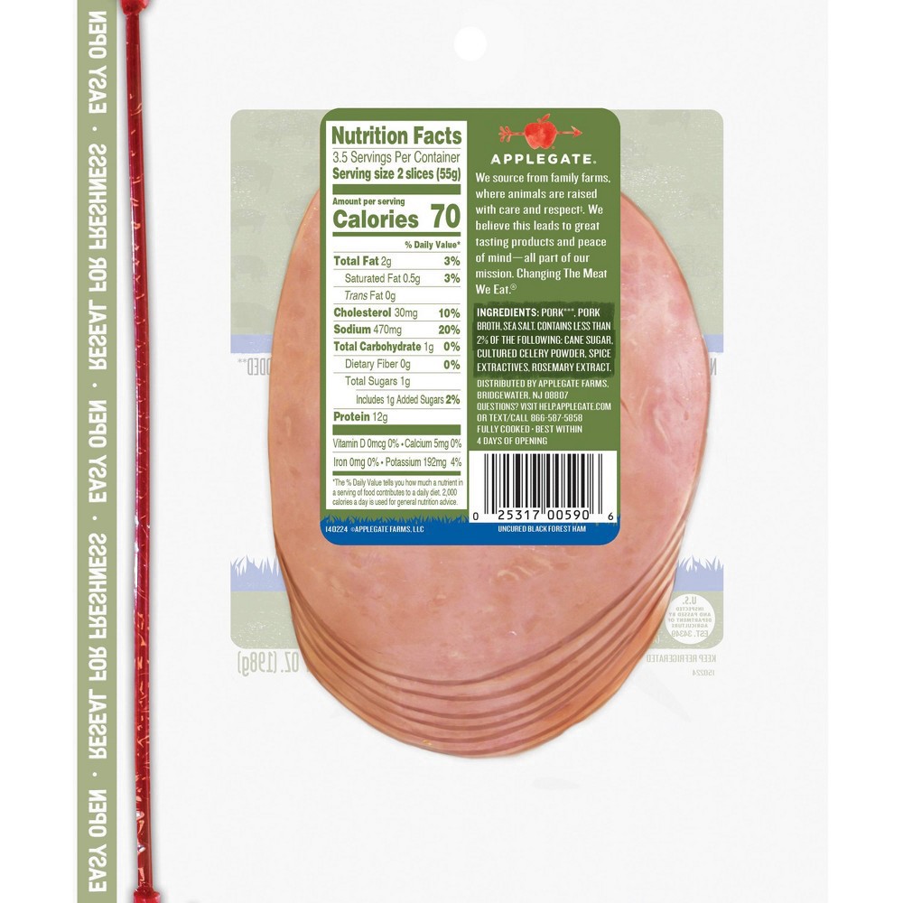 slide 2 of 7, Applegate Naturals Uncured Black Forest Ham, 7 oz